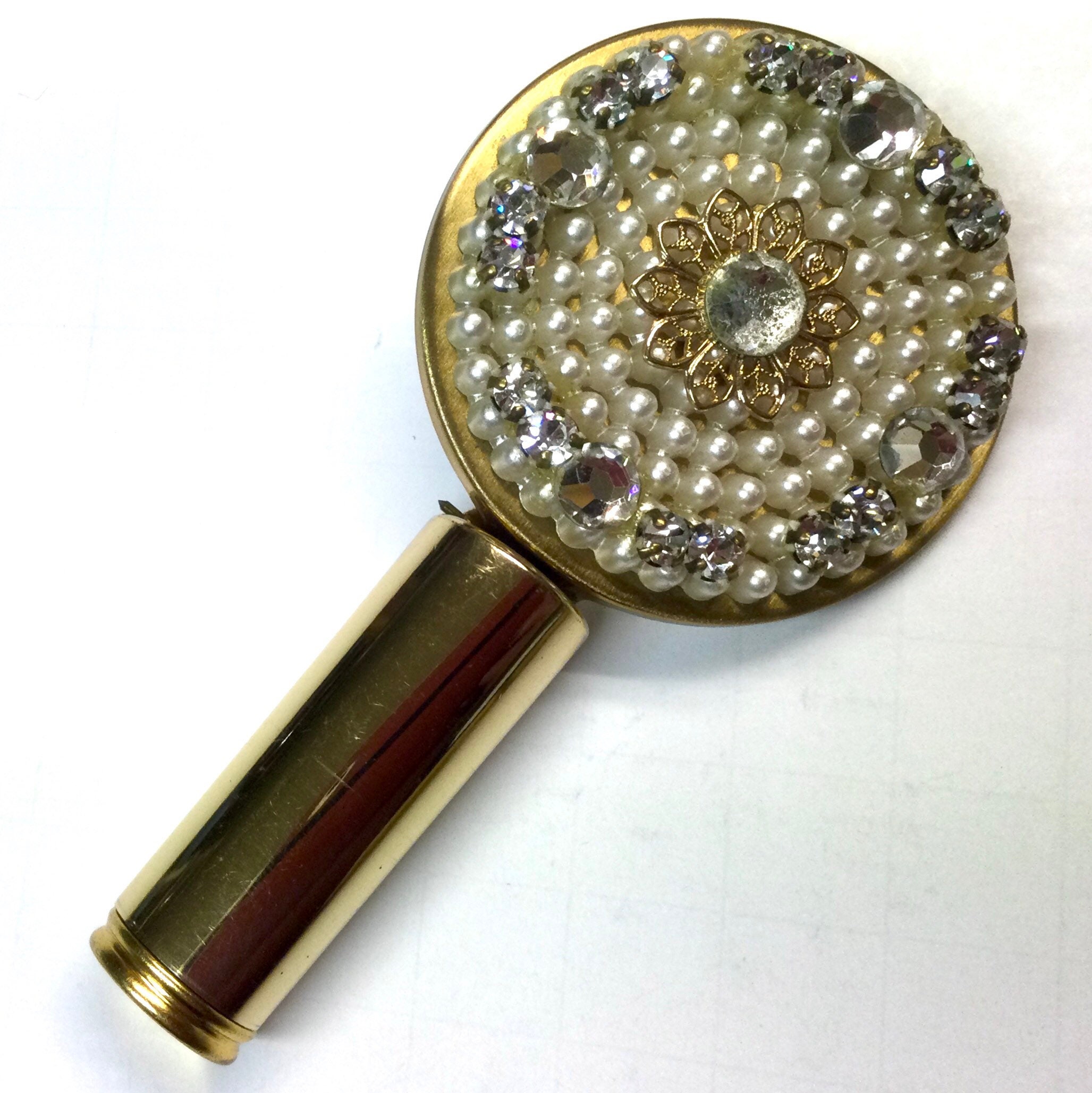 Gold Rhinestone Lipstick Case Vintage Mirror Lipstick Holder Unused