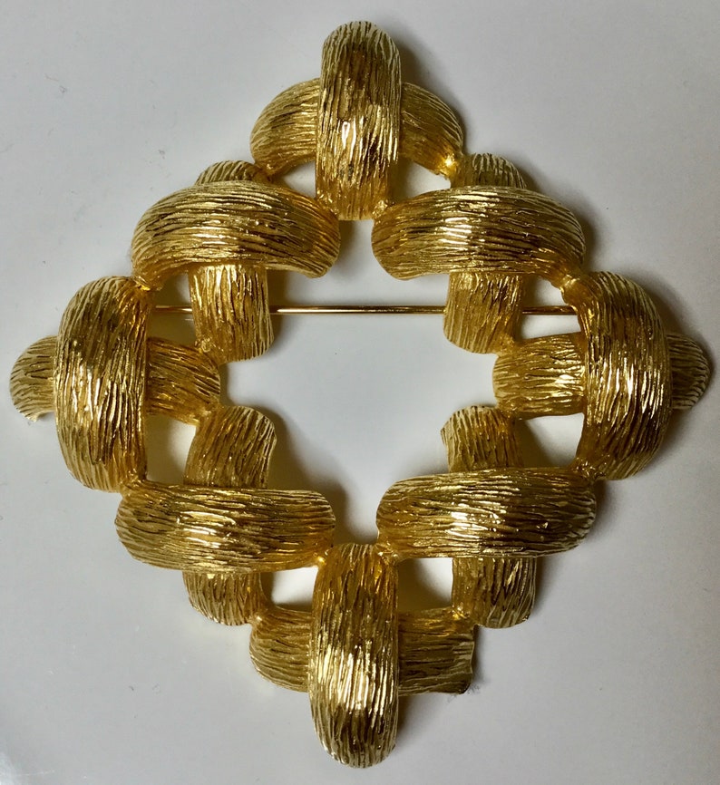Massive Signed Castlecliff Brutalist Statement Brooch Pin Triple Xs Gold Tone image 1
