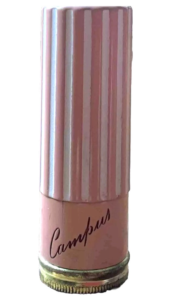 Vintage Campus Lipstick Tube Pink and White Enamel - image 7