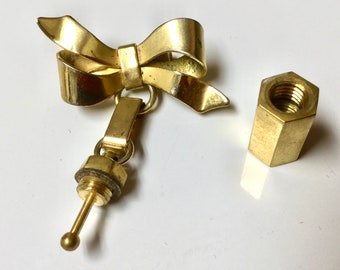 Vintage Tiny Bow Shaped Brooch Attached Perfume Bottle Gold Tone Metal