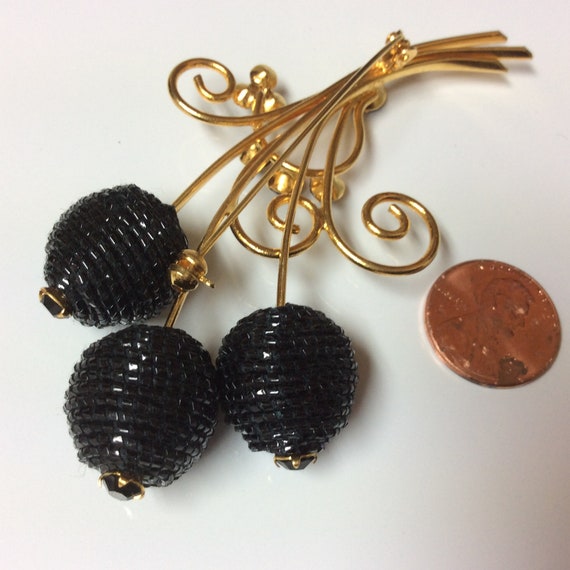 Vintage Brooch Black Rhinestones and Tiny Black B… - image 6