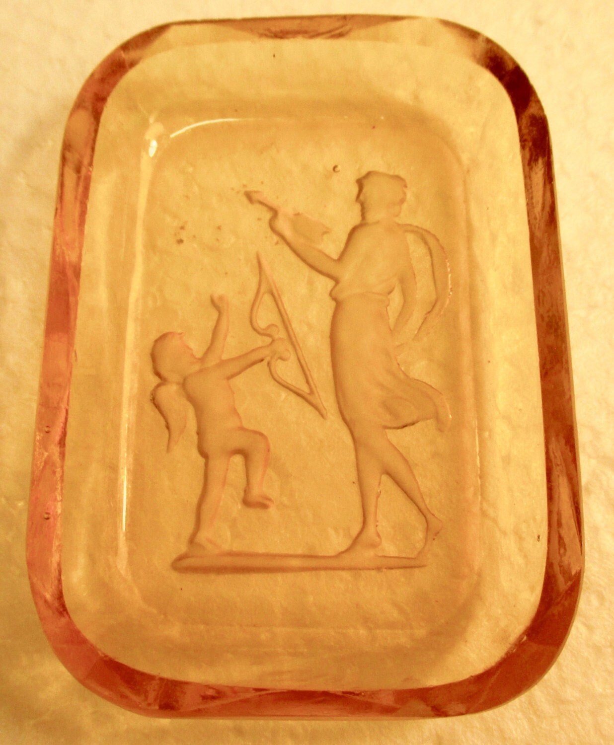 Vintage Master Salt Amber Rectangle Cupid with Bow and Arrow Made in Czechoslovakia 1930