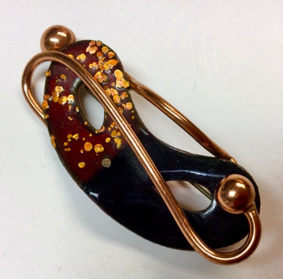 Vintage Matisse Copper Enamel Free Form Brooch Sp… - image 1