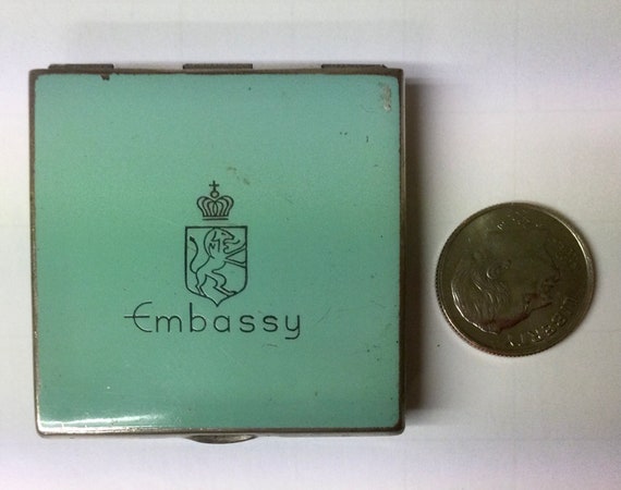 Early Tiny Rouge Glove  Compact Embassy Crest Ena… - image 1