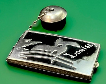 Antique Black Enamel Combination Compact Tango Lip Color Bird Trees