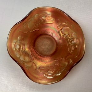 Vintage Early Carnival Glass Kittens Marigold Bowl Excellent Color 1910