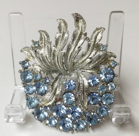 Coro Brooch Blue Rhinestone Figural Fruit Vintage… - image 1