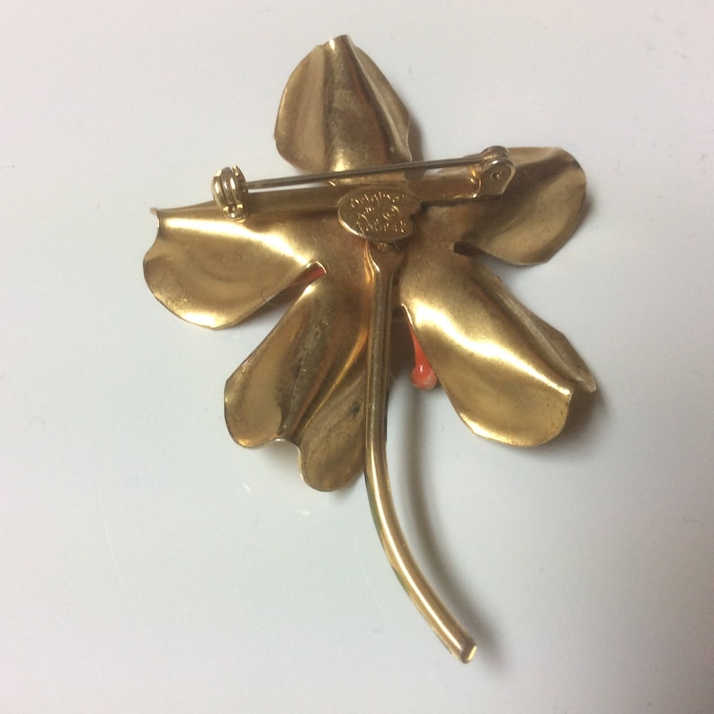 Delightful Vintage Signed ORIGINAL by ROBERT Enamel Flower BroochYellow Orange