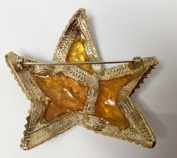 Huge Star Shaped Fall Colors Resin Brooch Gold Te… - image 7