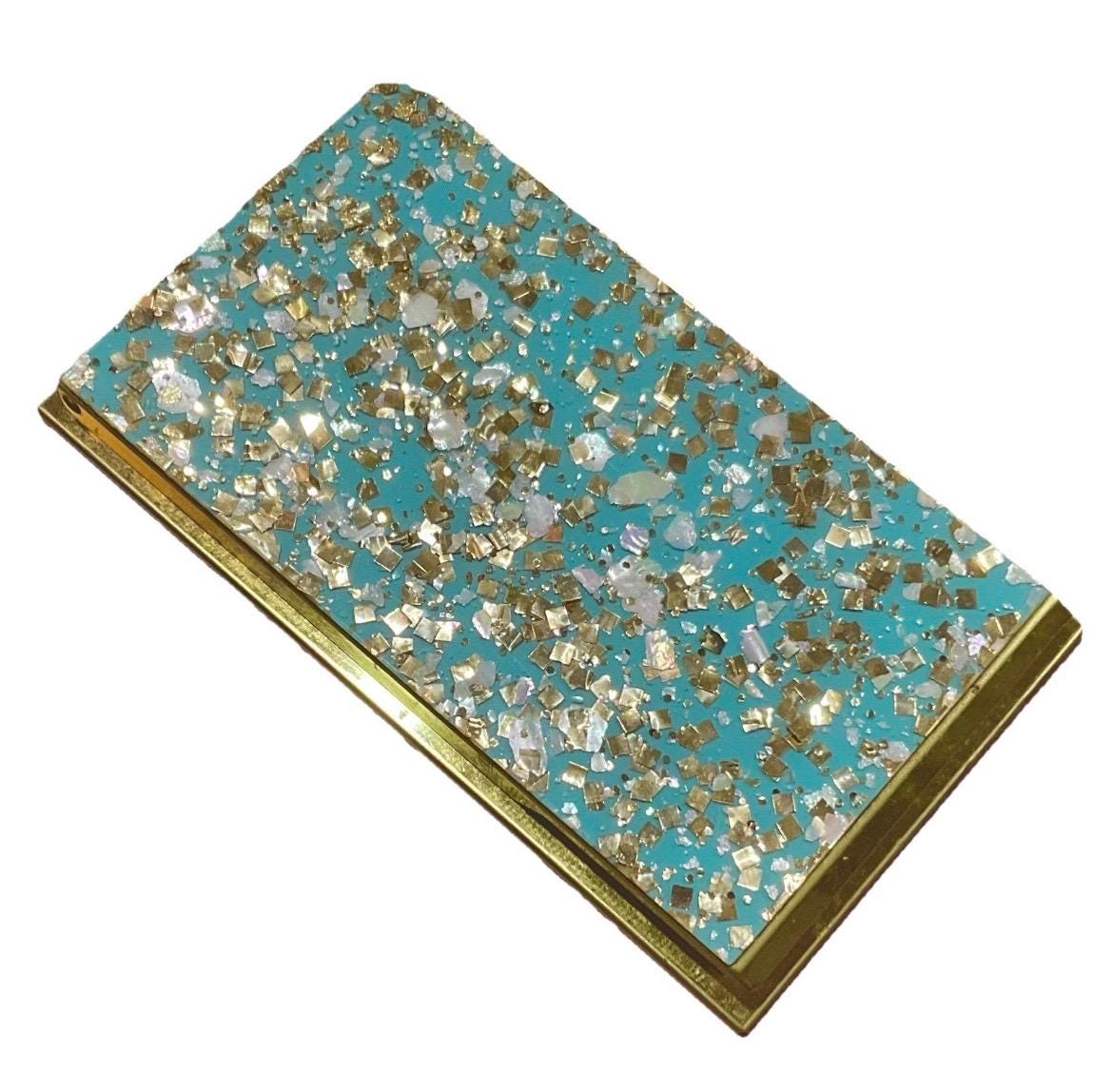Park Sherman Confetti Lucite Memo Pad and Pen Set Turquoise Mid
