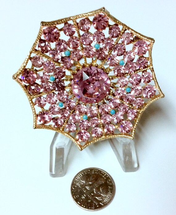 Spectacular Large BSK Brooch Pink Rhinestones Oct… - image 5