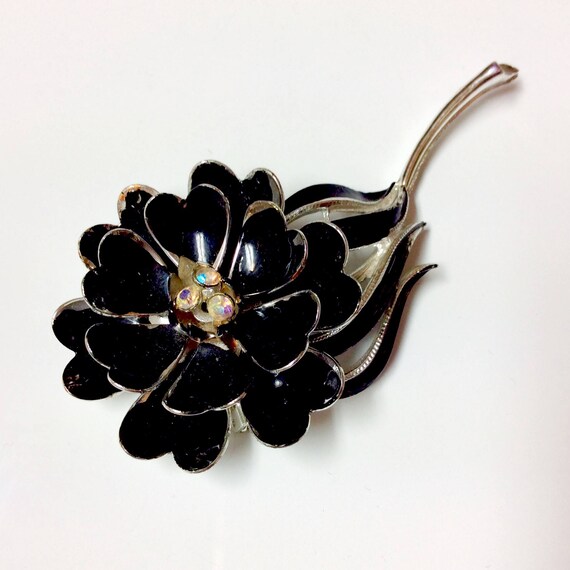 Vintage Signed Coro Black and Silver Tone  Flower… - image 4