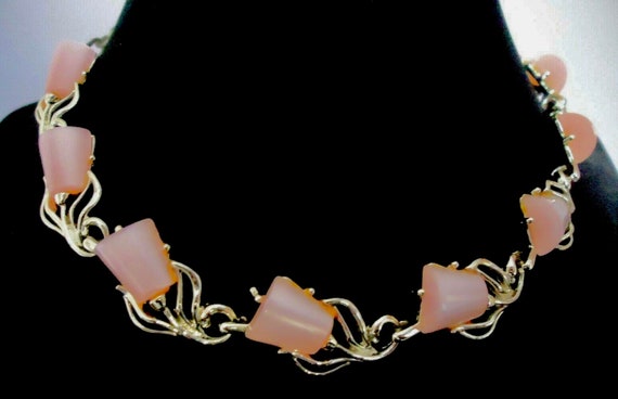 Vintage Thermoset Pink Moon Glow Necklace Bracele… - image 4