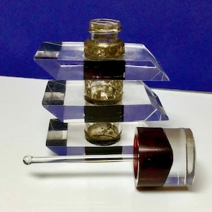Vintage Lucite Perfume Bottle Dauber Stacked Deep Red Geometric