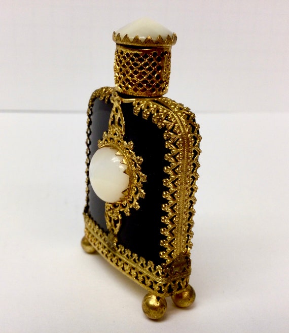 Unique Ornate Mini Austrian Perfume Bottle Black … - image 4