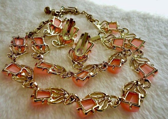 Vintage Thermoset Pink Moon Glow Necklace Bracele… - image 5