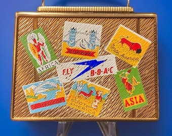 Vintage Pulver Kompakt Valis Resväska Maskot British Overseas Air Corp Sällsynt