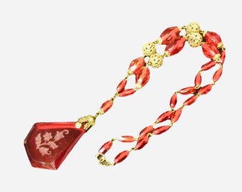 Made in Czechoslovakia Glass Necklace Cherry Red Intaglio Pendant