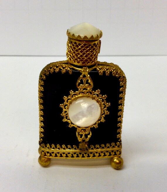 Unique Ornate Mini Austrian Perfume Bottle Black … - image 7