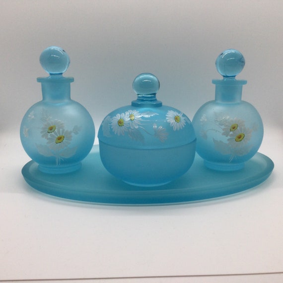 Pretty Perfume Bottle Set 2 Bottles Powder Jar Tr… - image 1