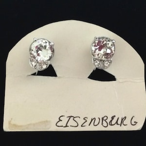 Vintage Eisenberg Rhinestone Clip On Earrings Rhodium Plated