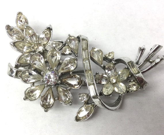 Vintage Corocraft Rhinestone Brooch Pat Pend Honore Lg