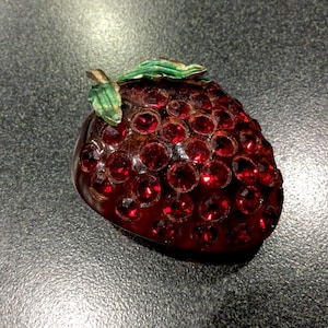 Vintage Red Lucite and Rhinestone Forbidden Fruit Strawberry Brooch Pin Austria