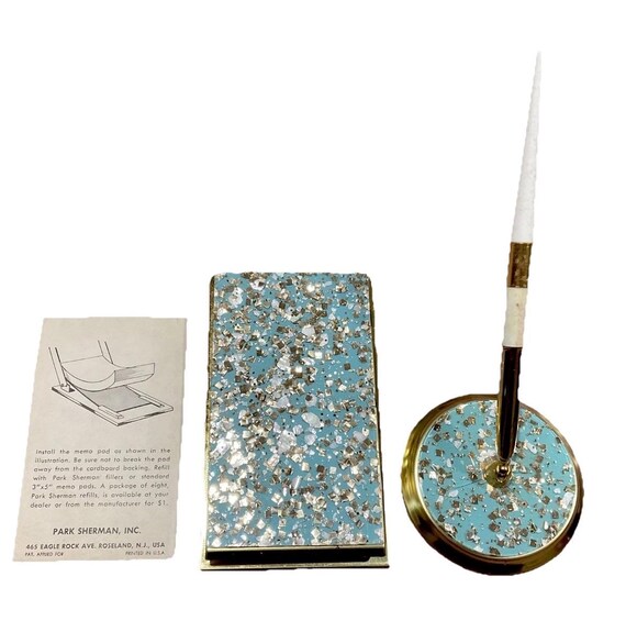 US ヴィンテージ PARK SHERMAN メモパッドケース ノートカバー Park Sherman Confetti Lucite Memo Pad and Pen Set Turquoise Mid