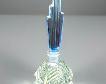 Vintage Made In Czechoslovakia Art Deco Perfume Bottle Blue Stopper Dauber