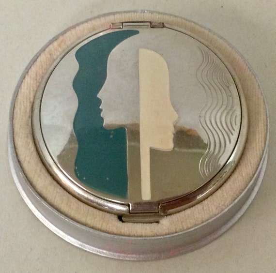 Vintage Double Faces Art Deco Combination Compact… - image 1