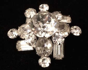 Glitzy Domed Kramer Rhinestone Brooch Vintage Signed
