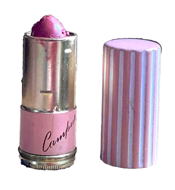 Vintage Campus Lipstick Tube Pink and White Enamel - image 3