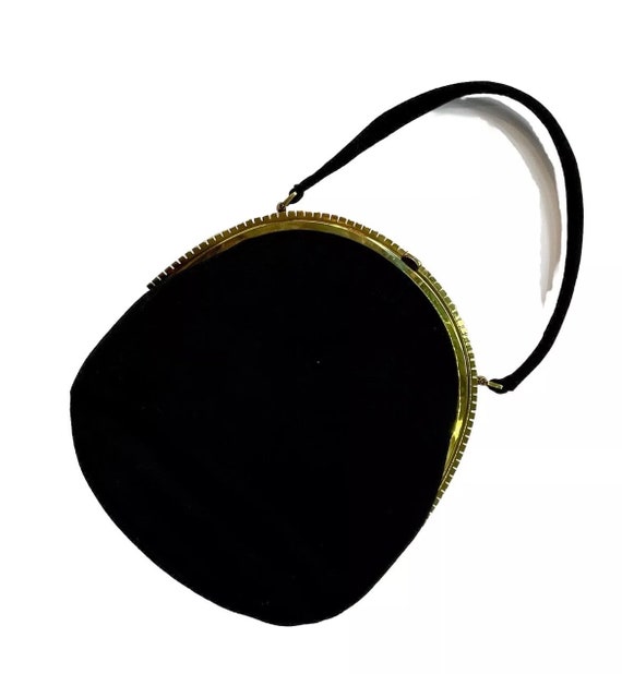 Vintage Black Melton Fabric Handbag Purse Large Go