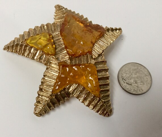 Huge Star Shaped Fall Colors Resin Brooch Gold Te… - image 4