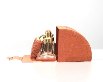 DeVilbiss Travel Perfume Bottle Atomizer Leather Case Art Deco