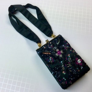 Vintage Minaudiere Carryall Sewn Beads Sequins Satin