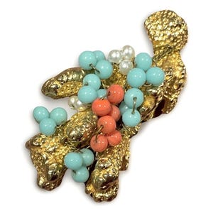 Signed Castlecliff Brooch: Vintage Larry Vrba Style Turquoise Coral Pearl Ocean Reef