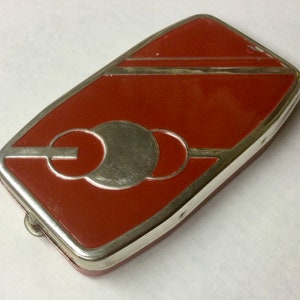 Art Deco Red Enamel Vashe Combination Compact Unused Original