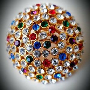 Vintage Brooch Multi Colored Rhinestones Domed