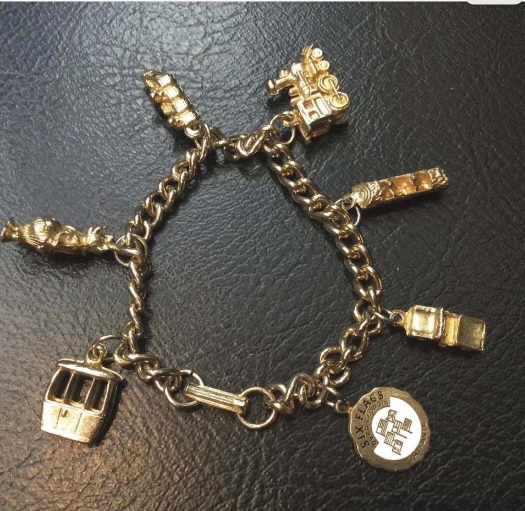 Vintage Charm Bracelet Six Flags Over Georgia Atlanta 7 Charms Gold ...