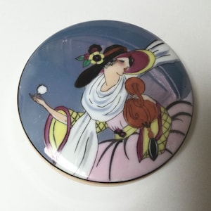 Noritake Covered Powder Dish Jar Art Deco Lady Woman Porcelain