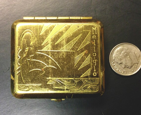 Tiny Vintage Melloglo Powder Compact Original Puf… - image 2