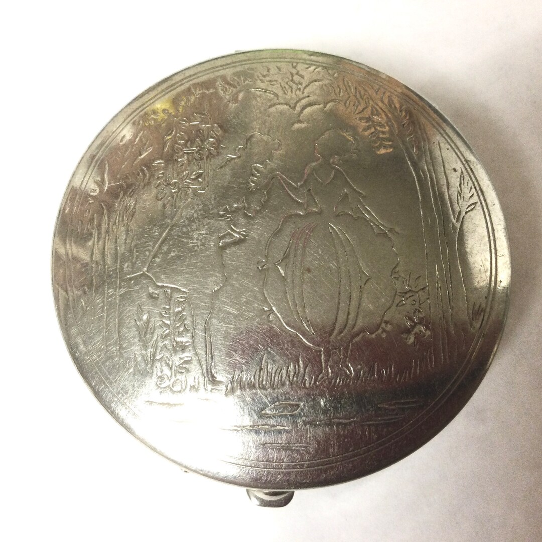 Rare Palmer Gardenglo Powder Compact Puff Victorian Couple 1925