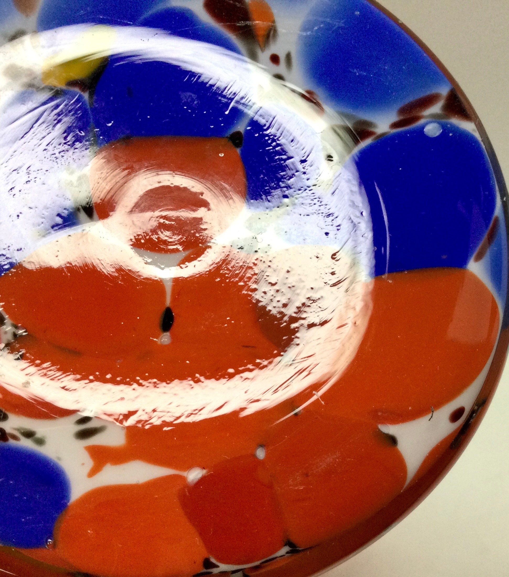 Czechoslovakian Glass Vase Multi Color Hexagonal Top Vintage