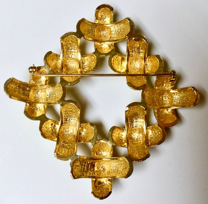 Massive Signed Castlecliff Brutalist Statement Brooch Pin Triple Xs Gold Tone image 6