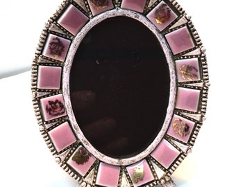 vintage Rose Signé Florenza Petit Cadre Ovale