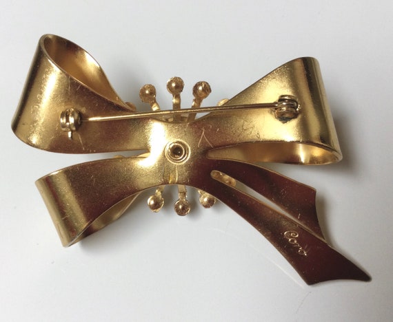 Vintage Signed Coro Brooch Pin Faux Pearl Rhinest… - image 5