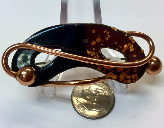 Vintage Matisse Copper Enamel Free Form Brooch Sp… - image 3