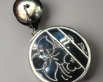 Art Deco Tango Powder Compact Lip Color On Chain Black Silver Makeup