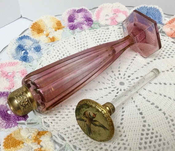 DeVilbiss Perfume Bottle Cranberry Bird Stopper A… - image 1